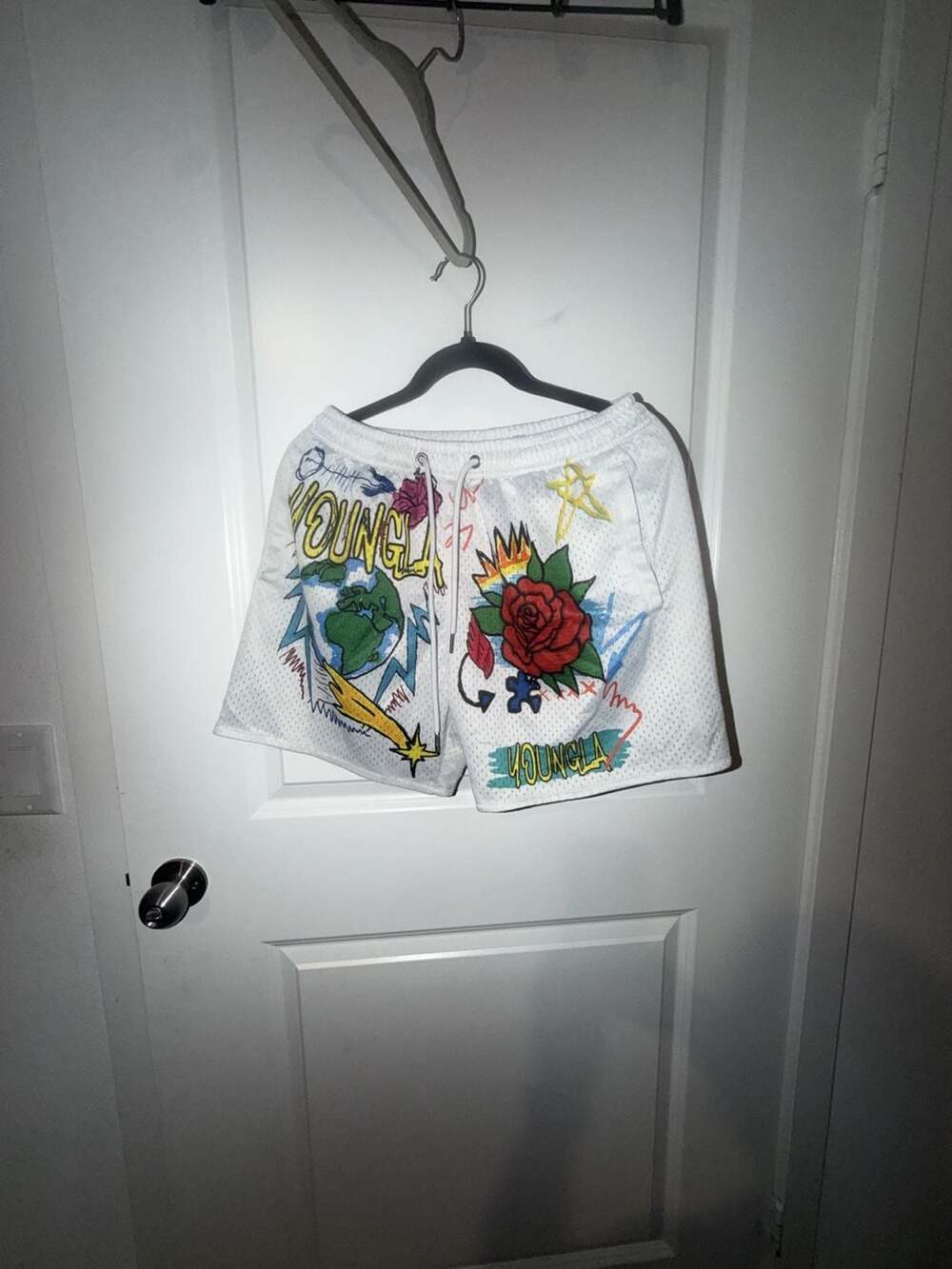 YoungLA Graphic Print Mesh Shorts White ( 0026)
